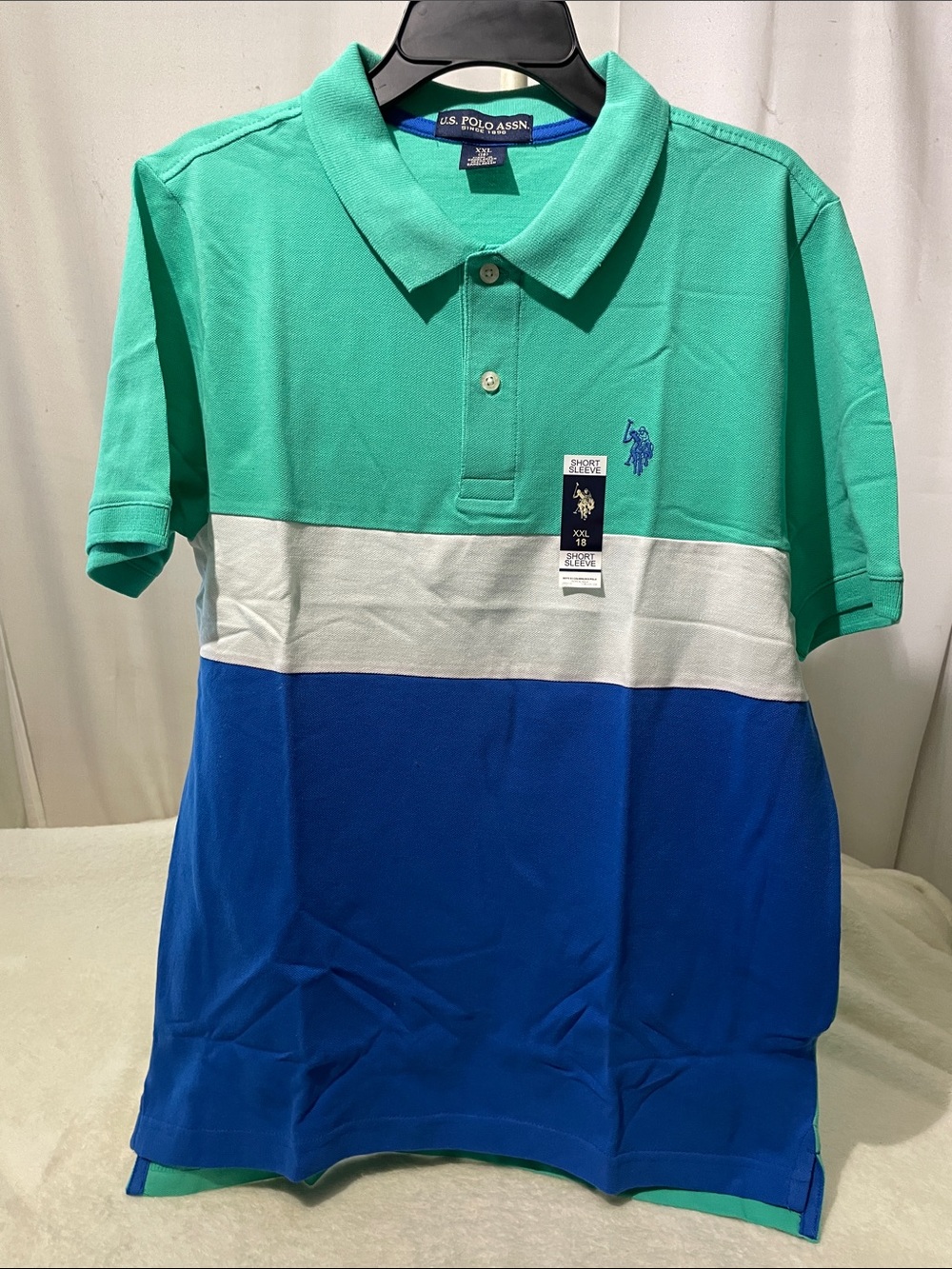 U.S. Polo Assn. Green White Blue Striped Polo Shirt